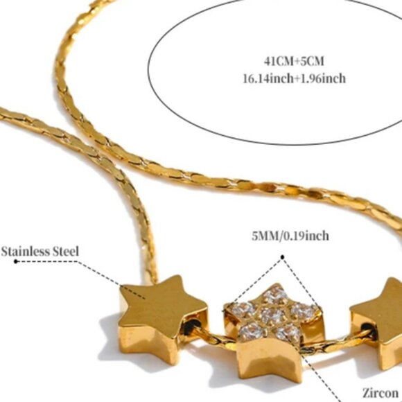 Star Double Side Pendant Necklace Golden Stainless Steel Waterproof - Picture 3 of 3